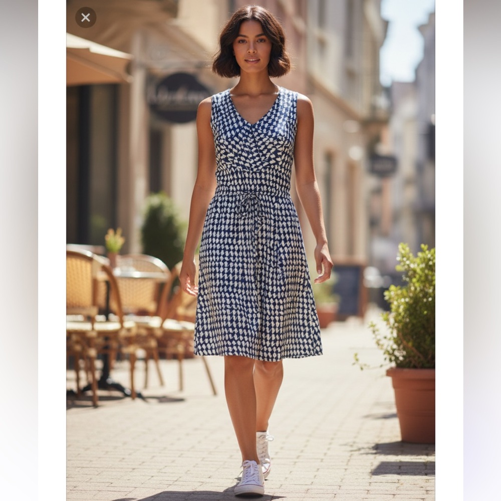 BeBop Navy and White Zigzag Dress with elastic waist